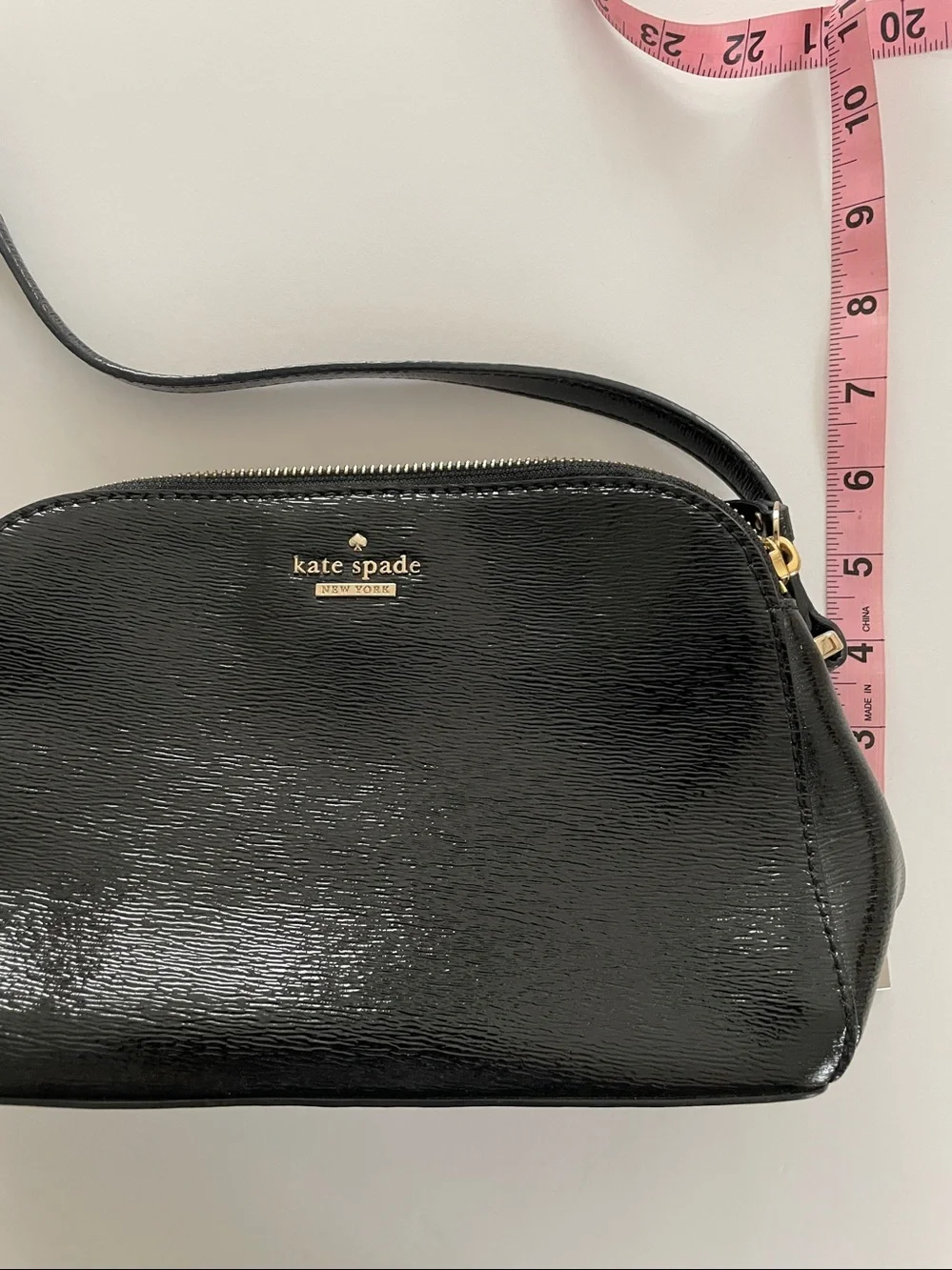 Kate Spade Genuine Brushed Patent Leather Crossbody Bag Black/Gold